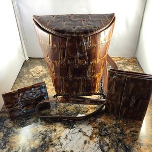 Sondra Roberts Brown Embossed Leather Crossbody